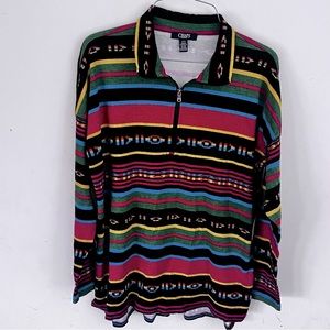 Chaps Striped Sz LG Quarter Zip Top